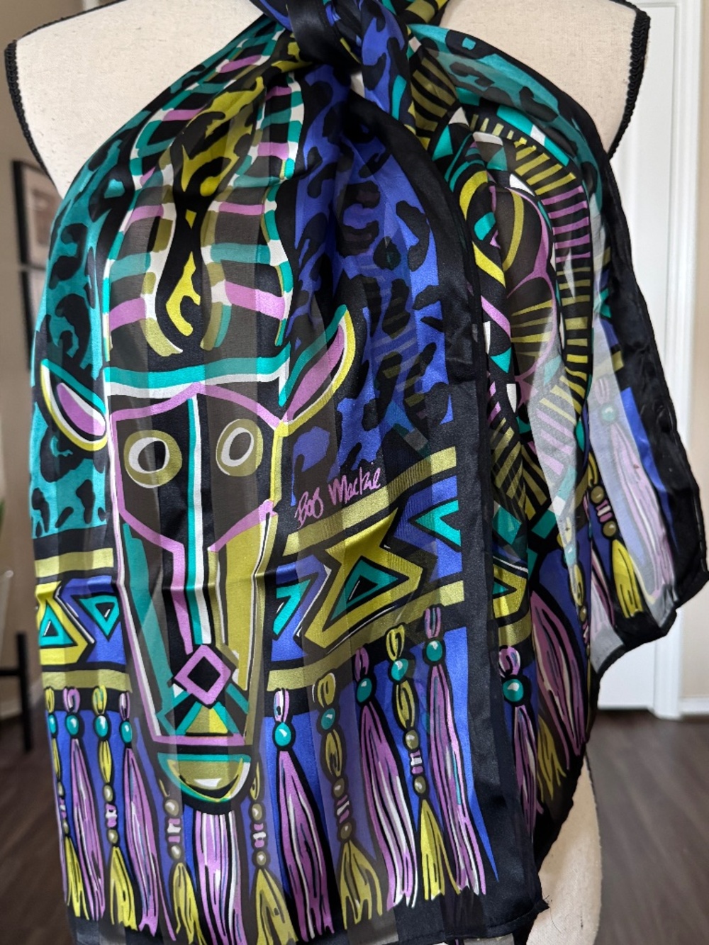 Vintage Bob Mackie Wearable Art Oblong Silk Scarf